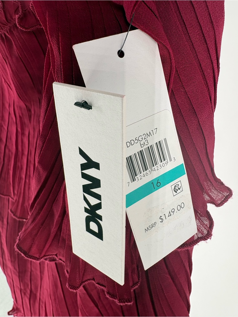 New DKNY Burgundy One-Shoulder Pleated Tiered Dress size 16 - Picture 5 of 5